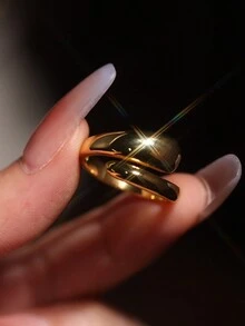 1 件 925 纯银简约设计戒指，时尚配饰，求婚/周年纪念/情人节礼物，送给男朋友/女朋友，适合派对、朋友聚会 - 金色 - 查看 3