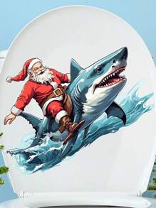 浴室圣诞老人PVC马桶自粘纸自粘式厕所万圣节装饰墙贴3D立体圣诞圣诞老人马桶带马桶盖水箱贴纸浴室装饰夏季 - 彩色 - 查看 5