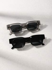 2 副男士方形装饰时尚眼镜，适合日常使用 - 彩色 - 查看 1