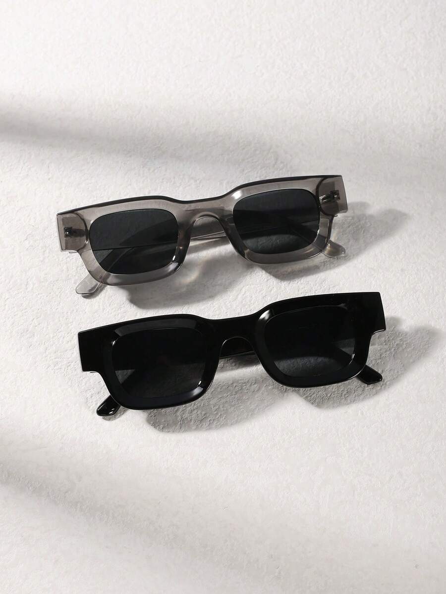 2 副男士方形装饰时尚眼镜，适合日常使用 - 彩色 - 查看 1