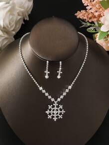 3 件套优雅水晶雪花吊坠项链耳环首饰套装，适合女性婚礼伴娘派对 - 彩色 - 查看 9