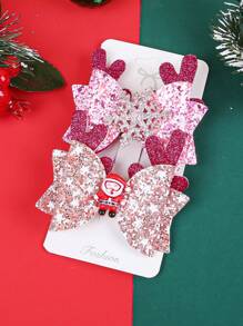 2 件套女孩儿童圣诞风格可爱独特耳饰闪光蝴蝶结女孩发夹发夹适合派对和造型 - 彩色 - 查看 8