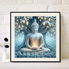 DIY 5D 钻石画套装 - 佛像和菩提树设计，全钻圆形亚克力钻石，宗教工艺品，适用于家庭和办公室装饰 - 彩色 - 查看 5