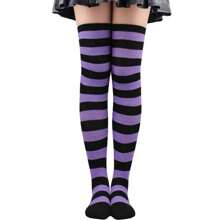 Women's Colorful Striped Knee High Stockings For Party/Carnival/Halloween/Cosplay - 紫色配黑色 - 查看 2