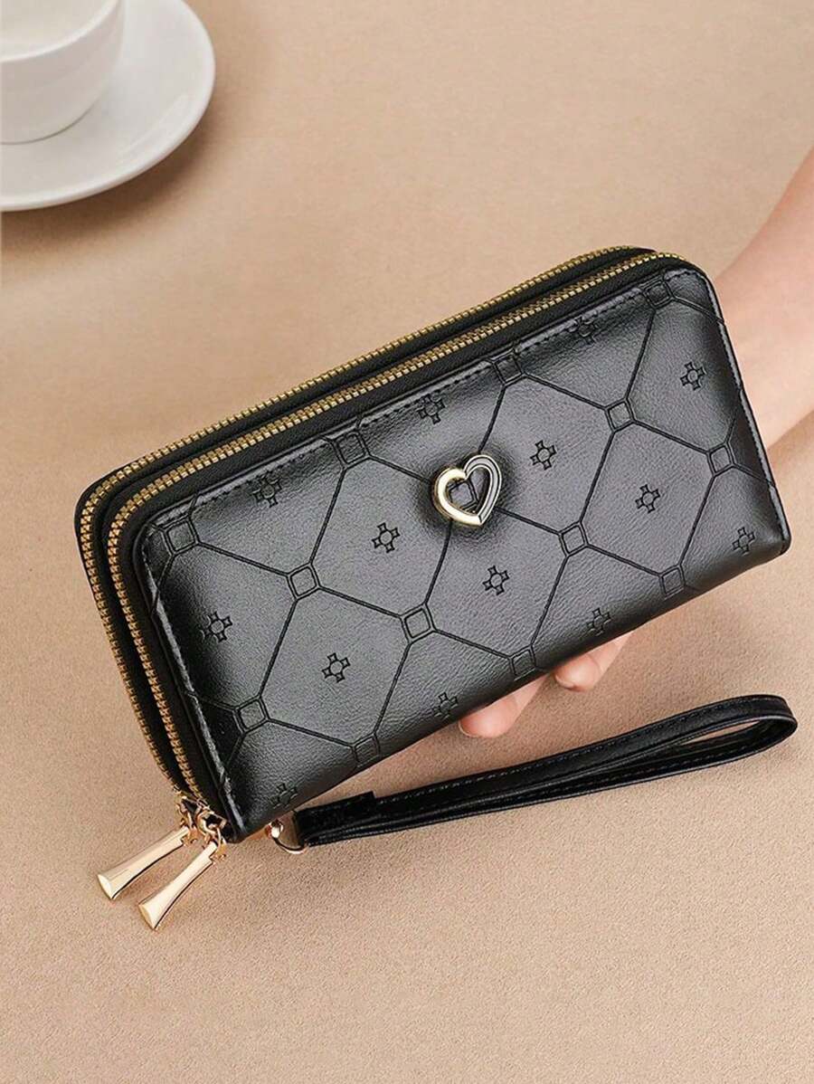 全新时尚女士钱包 中长款手拿包 带拉链 手机夹 女士钱包 钱包 钱袋 长款钱包 腕包钱包 - 黑色 - 查看 1