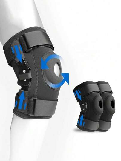 1 buc. Genunchieră reglabilă cu balamale pentru bărbați și femei - Oferă suport pentru artrită, ruptură de menisc, LCA, MCL și recuperarea rănilor - Design rotulă deschisă cu stabilizatori laterali - Dimensiuni plus disponibile