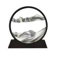 7 Inch Moving Sand Art Picture, 3D Moving Sand Hourglass - Mesmerizing Artistic Desktop Decor - Ever-Changing Natural Landscape In A Glass Frame - Ideal For Home & Office, Quicksand Painting Round Glass Sandscapes 3D Deep Sea Sand Art Gift