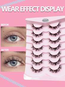 Asiteo 7 Pairs 3D Transparent False Eyelashes With Faux Mink Lashes, Fluffy Curly Cat Eye Lashes, Natural Looking Eyelash Extensions - 黑色 - 查看 2