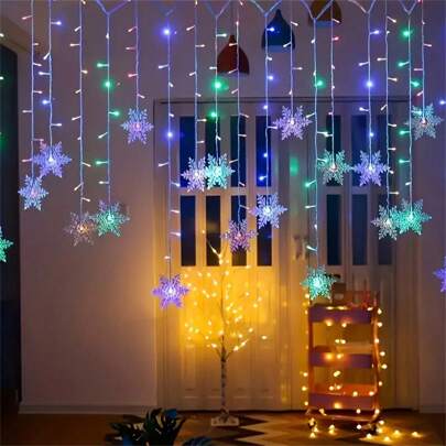 1pc 96pcs Snowflake Christmas Lights, Snowflake LED String Lights Fairy Icicle Lights, 14.76ft/4.5m Curtain Lights, 8 Flashing Modes String Lights, USB Powered Window Fairy Lights, Ideal For Corridors, Windows, Tents, Halls, Patios Decor, Holiday, Wedding, Party, Bedroom,Room Decor Christmas Decor Christmas Light Bedroom Decor Home Decor Party Decor Holiday Festival Christmas Gift Thanksgiving Christmas Tree Decor Ornamentschristmas Decoration XMAS Decor Christmas Tree Gift Decor Thanksgiving Wedding Home Decor Home Decor Fall Decor Autumn Decor Birthday Decorations For Gifts Party Supplies Indoor Outdoor Garden Holiday Festival Decor Halloween Decor Wall Decor Halloween Ornaments