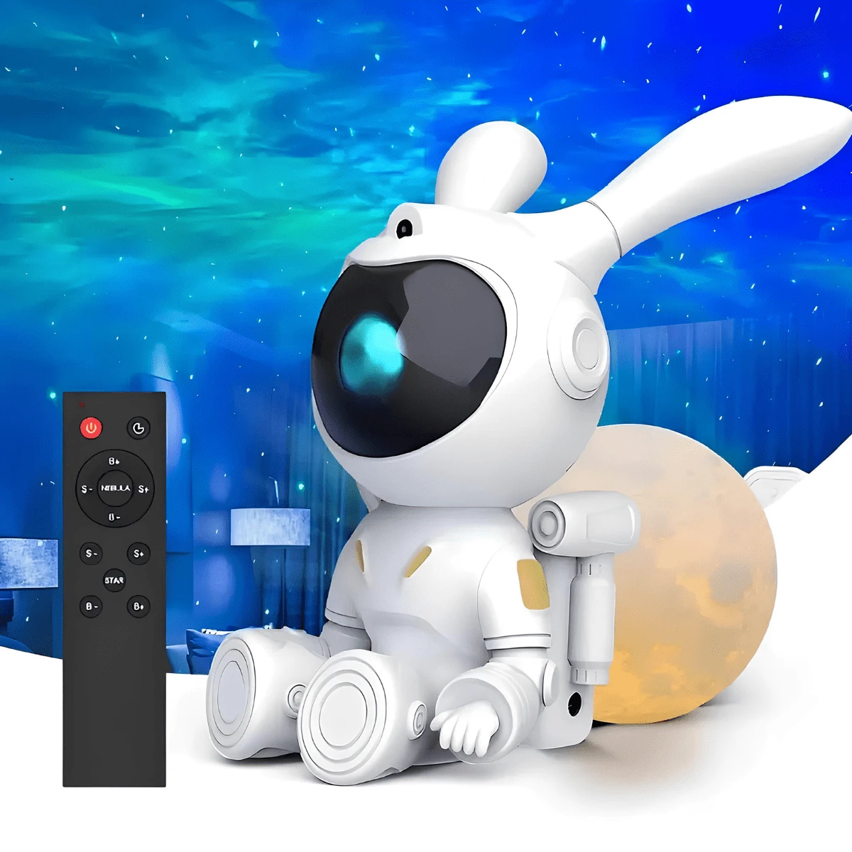 Projector Table Lamp Moon Projector Galaxy Led Nebula Stars Lamp Night Light Bedroom Rabbit Astronaut - trắng - Xem 1