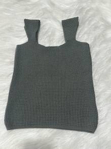 Women's Solid Sweetheart Neck Modal Knit Crop Top - Màu xám đen - Xem 3