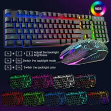 HOOPOND Wired Mechanical Feel Gaming Keyboard And Mouse Set Rainbow LED 104 Keys USB Illuminated Light Up Keyboard 2400DPI 6 Buttons Optical Gaming Mouse Mice+Gaming Mouse Pads For PS4 X Box PC Laptop,US LAYOUT - Black - View 3