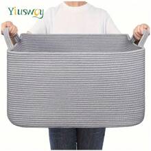 Yiuswoy 1个特大号编织绳收纳篮，可装毯子、玩具等，带提手，长方形，可用作洗衣篮或脏衣篮，适合存放毯子、枕头、玩具、家居装饰品和杂物，适用于客厅、浴室、卧室。 - 彩色 - 查看 14