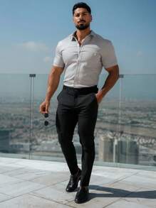 Men's Solid Color Casual Stretch Tapered Pants, Versatile