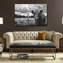 1pc Framed Highland Cow Wall Art Animals Poster Black And White Nature Prints Rustic Highland Cow Print Cow Wall Art Print Farmhouse Decor Farmhouse Artwork For Living Room Bedroom Office Decor - 淺灰色 - 查看 9