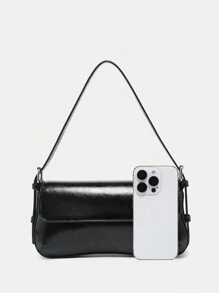 1pc Vintage Fashion Angola Red Exposed Lining Faux Oily Wax Leather Leopard Snake Microsuede Flap Adjustable Shoulder Strap Sling Crossbody Bag, Suitable For Dates, Outings, Parties - 黑色 - 查看 4