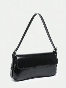 1pc Vintage Fashion Angola Red Exposed Lining Faux Oily Wax Leather Leopard Snake Microsuede Flap Adjustable Shoulder Strap Sling Crossbody Bag, Suitable For Dates, Outings, Parties - 黑色 - 查看 2