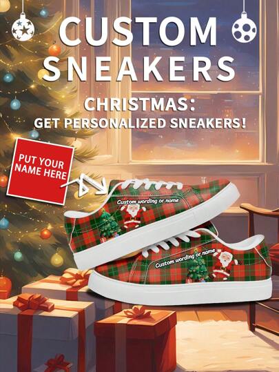 1 Par de Zapatillas de Navidad Personalizadas con Nombre Personalizado, Zapatillas con Imagen Personalizada de Papá Noel, Calzado Navideño con Nombre Personalizado, Zapatillas Únicas con Diseños Festivos, Zapatillas con Foto Personalizada, Zapatos Personalizados para Él y para Ella, Zapatillas Casuales Personalizadas, Regalo Perfecto de Navidad para Mamá/Papá/Ella/Él/Novia/Novio/Esposa/Esposo/Amigo.