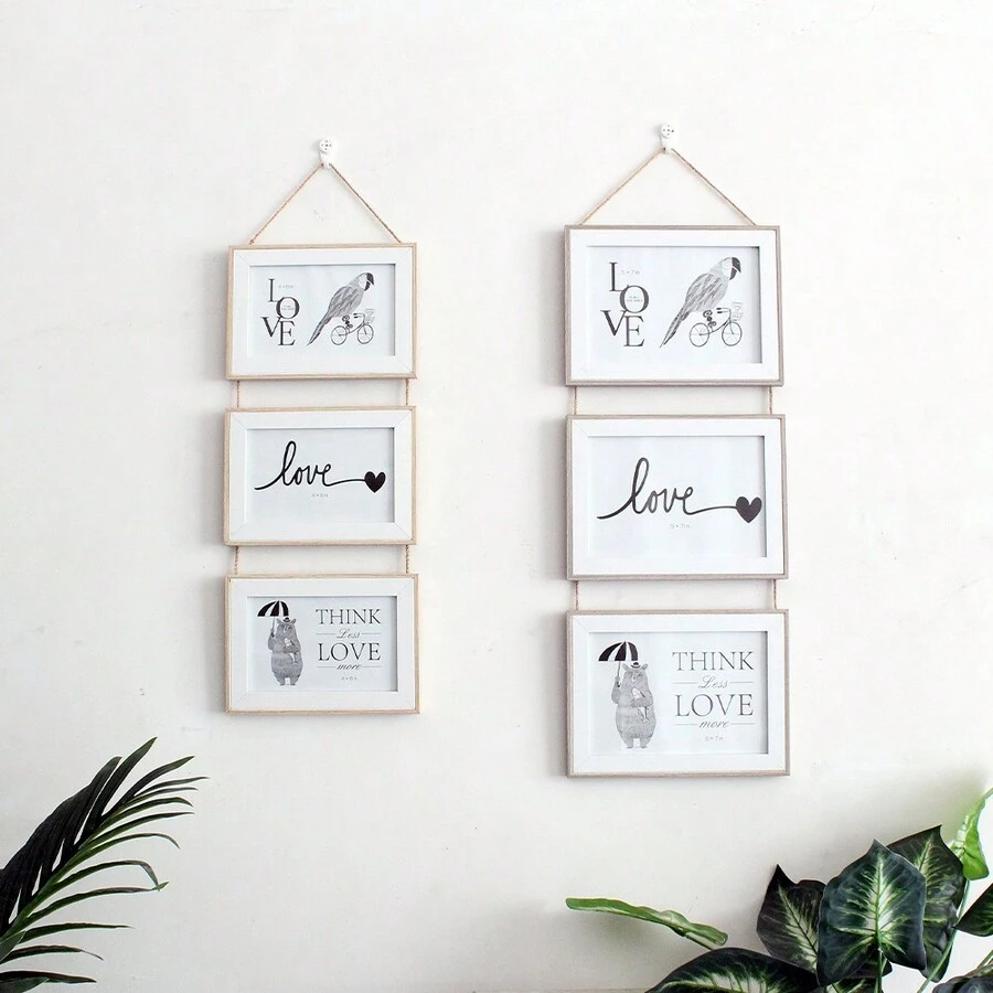 1set Triple  Hanging  Photo Frame  Landscape Multiple Photos Picture Frames For Wall 4x6 /5x7  Room Home Office Decor