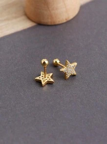 HuooNew 1 Cặp bông tai hình trái tim khảm đá Zirconia bạc Sterling 925, quà tặng cho các bé gái - Vàng - Xem 6