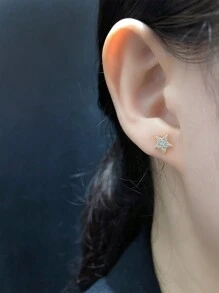 HuooNew 1 Cặp bông tai hình trái tim khảm đá Zirconia bạc Sterling 925, quà tặng cho các bé gái - Vàng - Xem 4