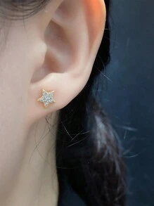 HuooNew 1 Cặp bông tai hình trái tim khảm đá Zirconia bạc Sterling 925, quà tặng cho các bé gái - Vàng - Xem 2