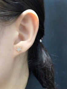 HuooNew 1 Cặp bông tai hình trái tim khảm đá Zirconia bạc Sterling 925, quà tặng cho các bé gái - Vàng - Xem 5