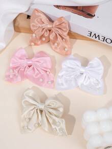 4 件装女孩粉白水手发饰，带尾巴的珍珠丝带蝴蝶结鳄鱼夹，纯色缎带蝴蝶结发夹，优雅蝴蝶结发夹，度假蝴蝶结发夹，纯色蝴蝶结发夹，女士时尚发饰 - 彩色 - 查看 6