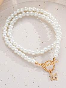 1 chiếc vòng cổ mặt dây chuyền chữ OT có khóa ngọc trai, vòng cổ ngọc trai giả thời trang với 26 mặt dây chuyền chữ cái A-Z, dây chuyền xương đòn tinh tế, phù hợp cho bé gái và phụ nữ - Nhiều màu - Xem 8