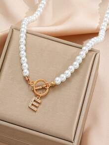 1 chiếc vòng cổ mặt dây chuyền chữ OT có khóa ngọc trai, vòng cổ ngọc trai giả thời trang với 26 mặt dây chuyền chữ cái A-Z, dây chuyền xương đòn tinh tế, phù hợp cho bé gái và phụ nữ - Nhiều màu - Xem 6
