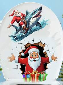 浴室圣诞老人PVC马桶自粘纸自粘式厕所万圣节装饰墙贴3D立体圣诞圣诞老人马桶带马桶盖水箱贴纸浴室装饰夏季 - 彩色 - 查看 3