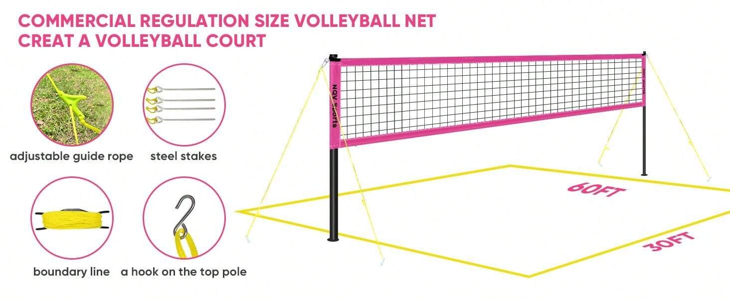 NQV Outdoor Portable Volleyball Net With Poles Adjustable Height