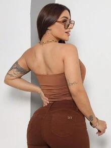 Kit 3 Cropped Top Women's Strapless Tube Versatile Fashion Casual Blogger Foreign - Rỉ Nâu - Xem 3