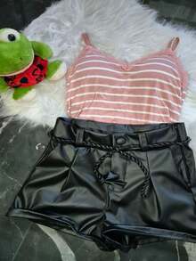 Blouse And Leatherette Shorts Kit - Đen và trắng - Xem 4