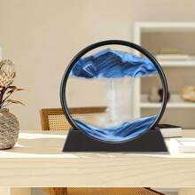 7 Inch Moving Sand Art Picture, 3D Moving Sand Hourglass - Mesmerizing Artistic Desktop Decor - Ever-Changing Natural Landscape In A Glass Frame - Ideal For Home & Office, Quicksand Painting Round Glass Sandscapes 3D Deep Sea Sand Art Gift