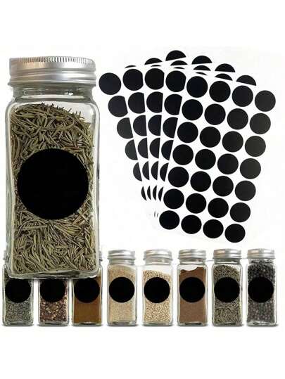 140pcs/5 Sheets Waterproof And Oil-Proof Spice Label Stickers With White Pen- Black Round Seasoning Bottle Stickers For Kitchen Accessories