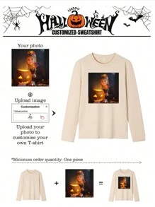 Customized Women T-Shirt - Design Your Own Personalized Printed T-Shirt By Adding Your Own Photos (Family Photos/Selfies) - Apricot - View 2