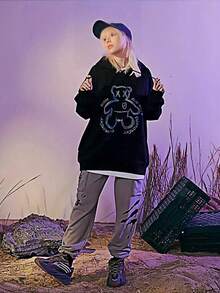 Áo nỉ trùm đầu họa tiết đen thời trang mới, áo chui đầu dáng rộng dày cho các cặp đôi, trang phục thể thao thường ngày phù hợp cho hàng ngày, trang phục thời trang đường phố cho mùa thu/đông - màu đen - Xem 4