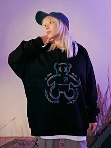 Áo nỉ trùm đầu họa tiết đen thời trang mới, áo chui đầu dáng rộng dày cho các cặp đôi, trang phục thể thao thường ngày phù hợp cho hàng ngày, trang phục thời trang đường phố cho mùa thu/đông - màu đen - Xem 1