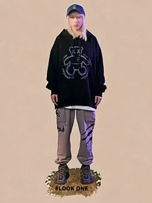 Áo nỉ trùm đầu họa tiết đen thời trang mới, áo chui đầu dáng rộng dày cho các cặp đôi, trang phục thể thao thường ngày phù hợp cho hàng ngày, trang phục thời trang đường phố cho mùa thu/đông - màu đen - Xem 7