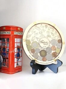 1pc Personalized Wooden Coin Holder - Ideal Travel Enthusiast Gift, Large Round Cash Bank With Unique Design, Perfect For Home Decor & Collecting Memories