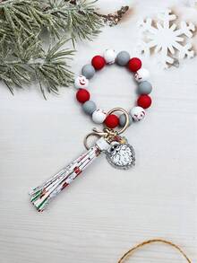 1pc Christmas Wooden Bead, Solid Color Silicone Bead, Tassel, Acrylic Santa Sock, Elderly, Bell, Snowman Charm Wristlet Keychain, Bag Pendant, Christmas Gift - Multicolor - View 5