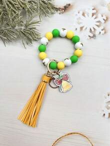 1pc Christmas Wooden Bead, Solid Color Silicone Bead, Tassel, Acrylic Santa Sock, Elderly, Bell, Snowman Charm Wristlet Keychain, Bag Pendant, Christmas Gift - Multicolor - View 6