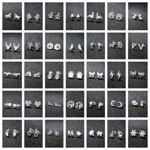 1 对朋克不锈钢耳钉女士日常珠宝女士几何麋鹿燕子芭蕾拼图莲花鸟耳钉可佩戴圣诞珠宝礼物 - 銀色 - 查看 2