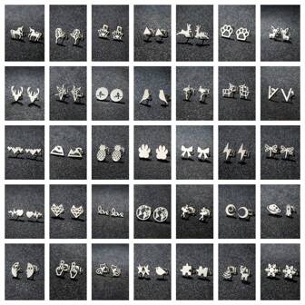 1 par de pendientes de aro de acero inoxidable con estilo punk para mujer, joyas diarias con diseños geométricos, de alce, golondrina, ballet, rompecabezas, loto y pájaro, regalos de joyas navideñas