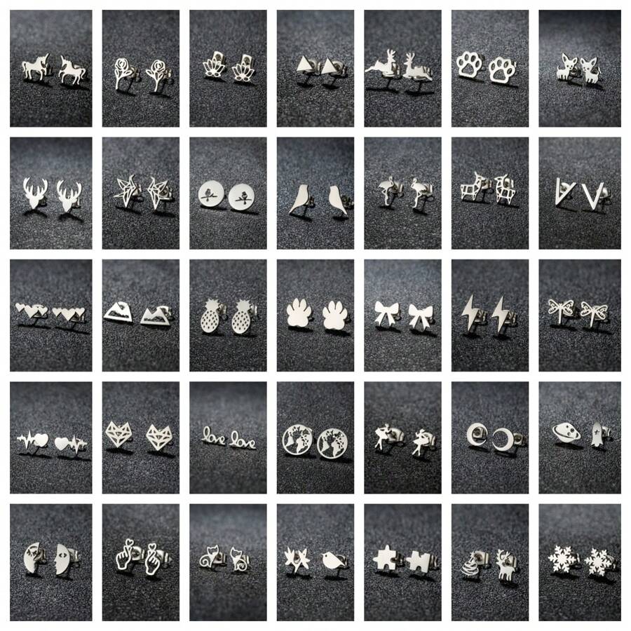 1 对朋克不锈钢耳钉女士日常珠宝女士几何麋鹿燕子芭蕾拼图莲花鸟耳钉可佩戴圣诞珠宝礼物