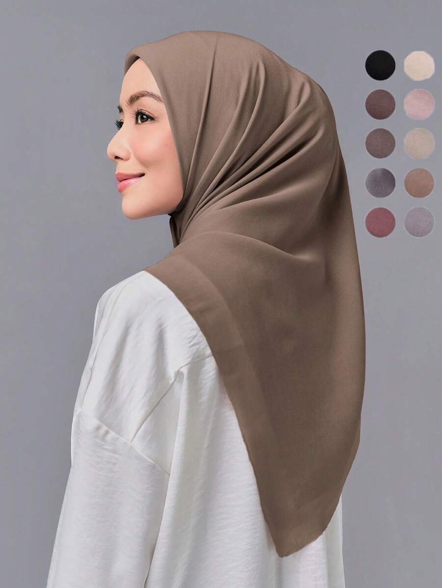 1 件女士纯色方形围巾，时尚纯色头巾，颈巾