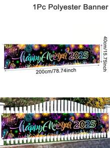 1 件，2025 新年快乐横幅，40*200 厘米涤纶黑金气球烟花倒计时时钟图案新年悬挂横幅，适用于家庭围栏庭院标志、花园、室内室外装饰欢迎活动装饰，2025 年新年快乐庆祝派对装饰，圣诞节 - 彩色 - 查看 15