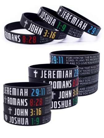 4st flerfärgsfyllda inspirerande bibelvers silikonarmband