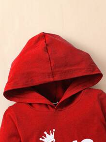 2pcs Baby Boy Letter Print Hooded Long Sleeve Bodysuit + Pants Set - Red - View 3